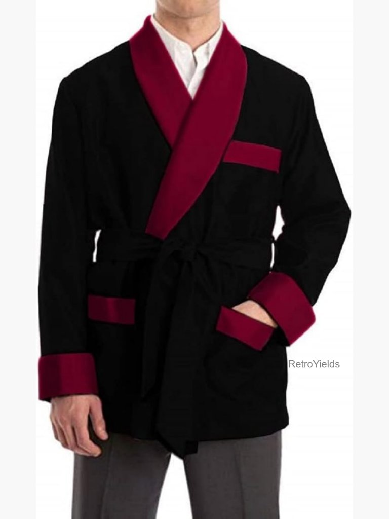 Men's Silky Satin Smoking Jacket Classic Lightweight Shawl Collar